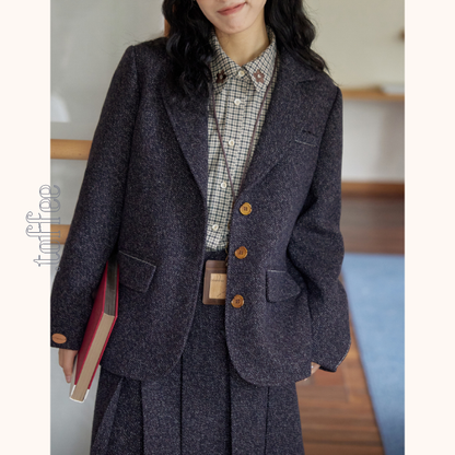 ミドル丈ジャケット＆プリーツスカートのウールセットアップ　Z00559