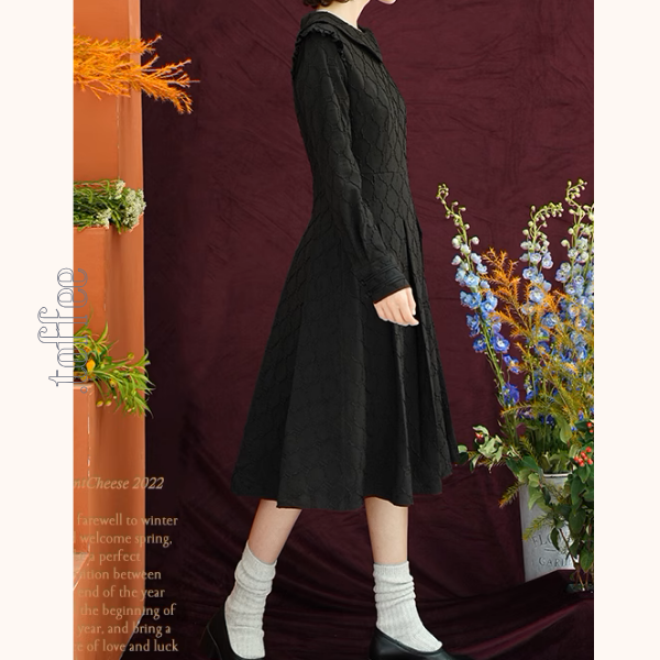 フリルディテールチャイナ風ブラックワンピース《Z00877》