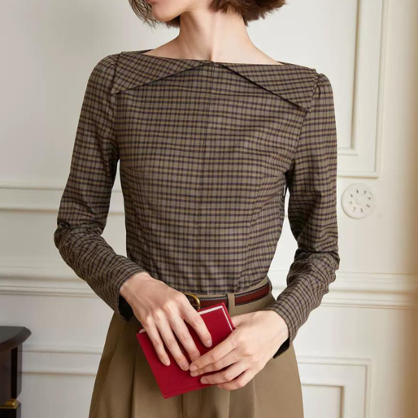 ボートネック襟付きトップス X-021