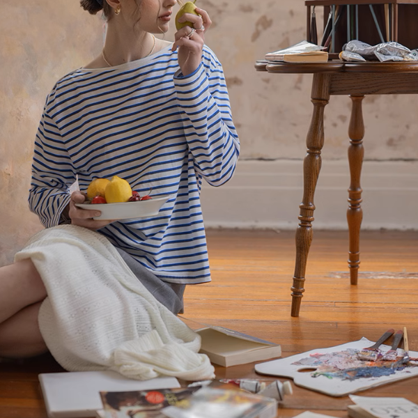 【2color】ボートネックストライプTシャツ《Z00852》