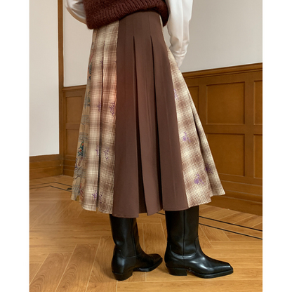 パッチワークプリーツロングスカート Z00106