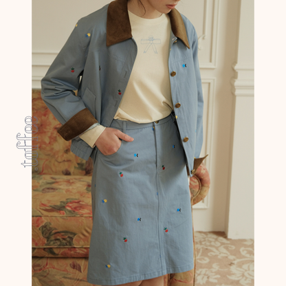 【2color】マルチカラー刺繍入りデニムセットアップ　Z00499