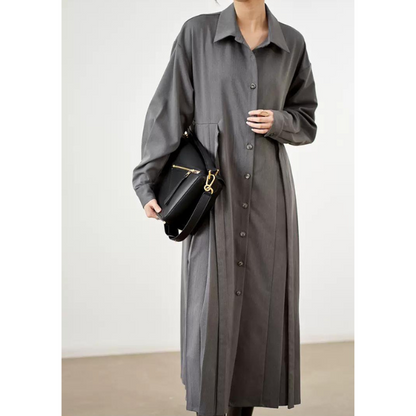 【２color】サイドプリーツフレアワンピース w-058