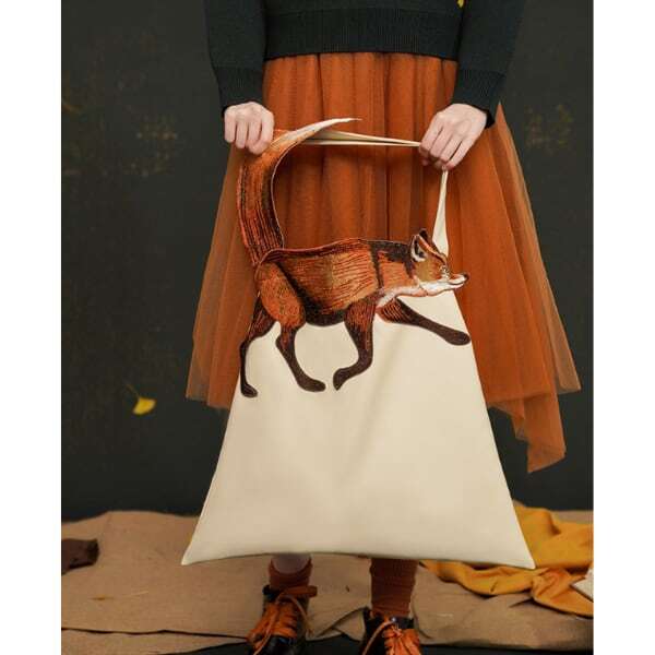 フォックス刺繍 ソフトレザートライアングルトートバッグ AU-472　