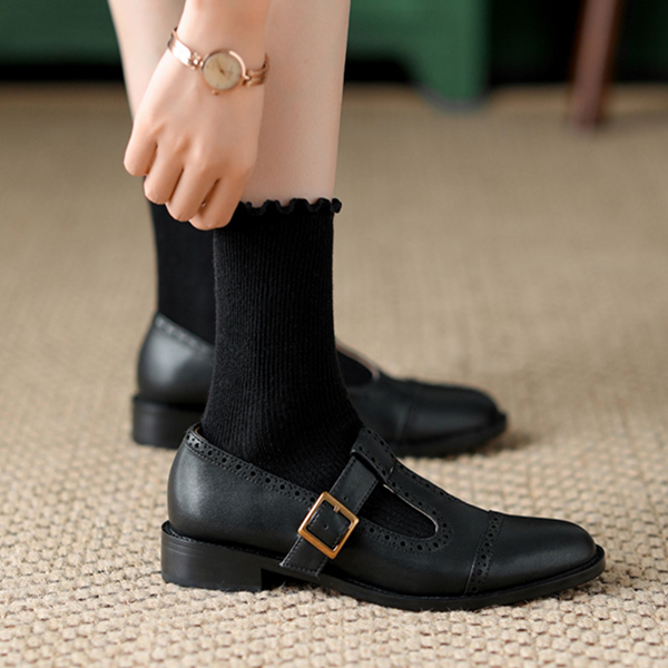 Tストラップミディアムヒールローファー　Z00486