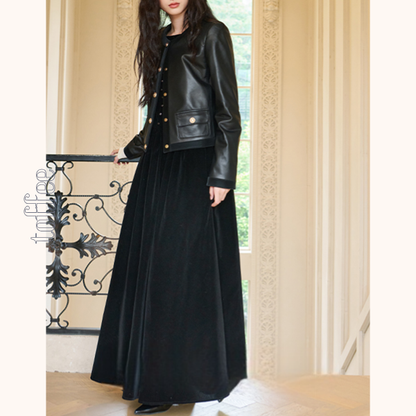 ブラックAラインロングワンピース　Z00569