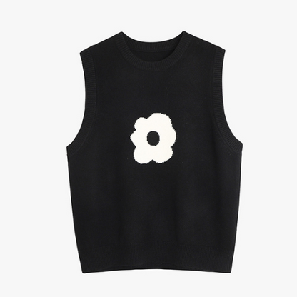 【3color】シンプルフラワーニットベスト X-335