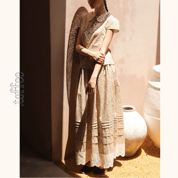 小花柄ブラウス＆ロングスカートセットアップ《Z01048》