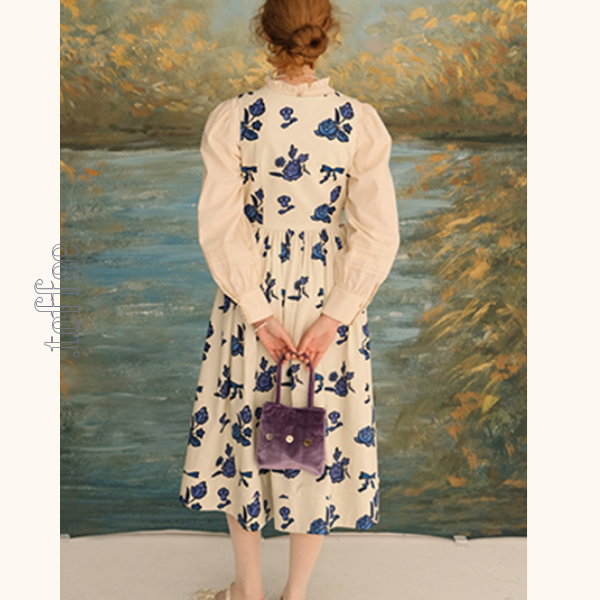 リボン＆ローズプリントワンピース Z00630