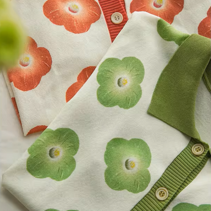 【2color】フラワープリントバイカラーポロシャツ《Z00981》