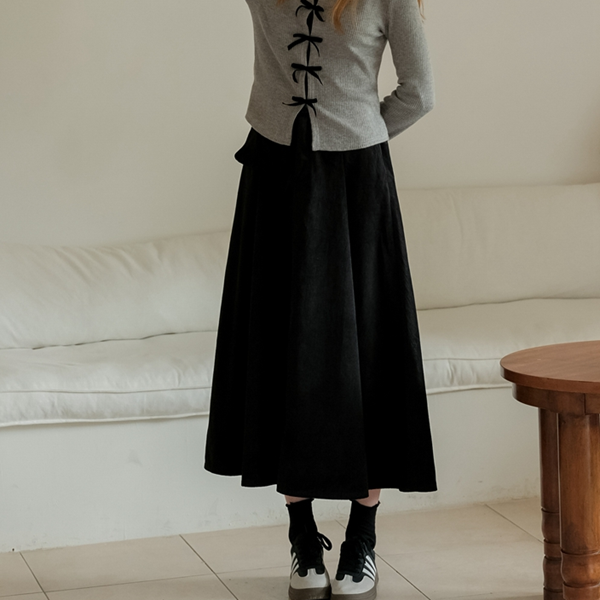 【2color】リムーバブルポケット付きコーデュロイAラインスカート  《Z00781》