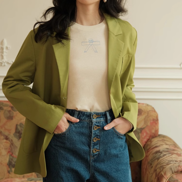 バジルグリーンルーズスーツジャケット Z00079