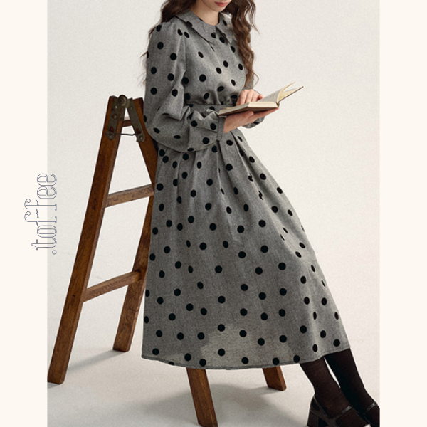 グレートップ＆ロングスカートのポルカドットセットアップ　Z00529