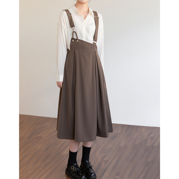 【3color】アシンメトリーサスペンダースカート X-313