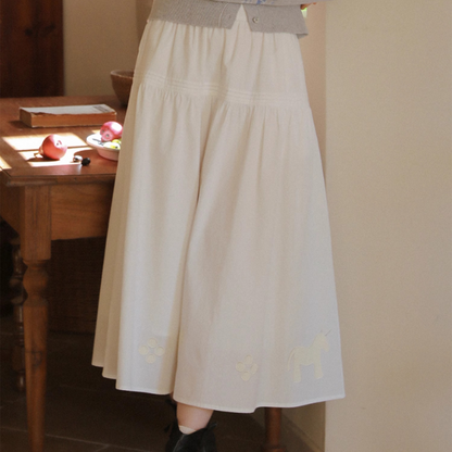 ポニーパッチ刺繍フレアスカート《Z00824》