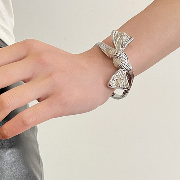 シルバーリボンブレスレット＆リングの2点セット　Z00406