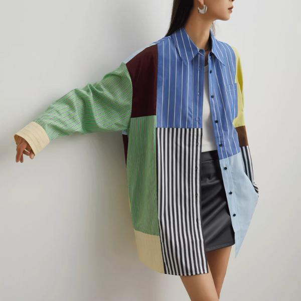 マルチカラーパッチワークルーズシャツ《Z00946》