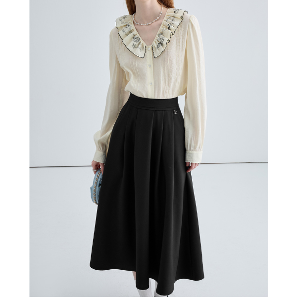 ハイウエストドレープAラインプリーツスカート Z00030