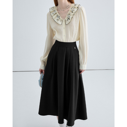 ハイウエストドレープAラインプリーツスカート Z00030