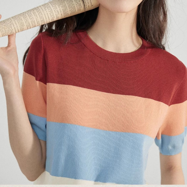 カラフルボーダーニットトップス Z00197