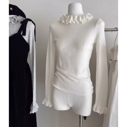 【4color】フリルネックトップ Z00040