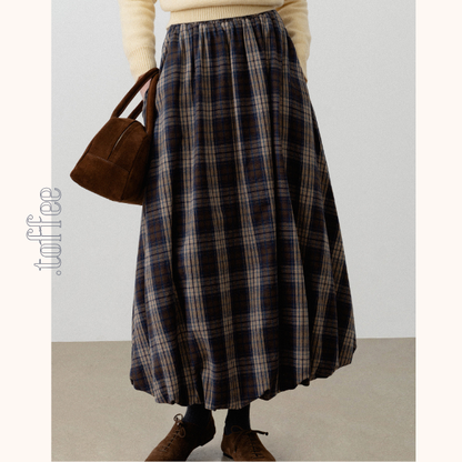 チェック柄ポケット付きバルーンロングスカート　《Z00720》