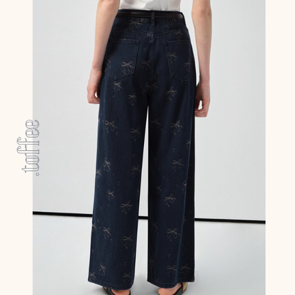 リボンジャガードデニムパンツ《Z00989》