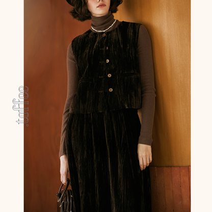 グロッシーダークベスト＆ロングスカートセットアップ　《Z00807》