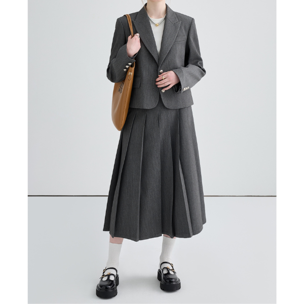 ショートスーツジャケット＆ミドル丈プリーツスカートのセットアップ Z00134