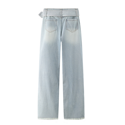 リボン付きワイドデニムパンツ　Z00398