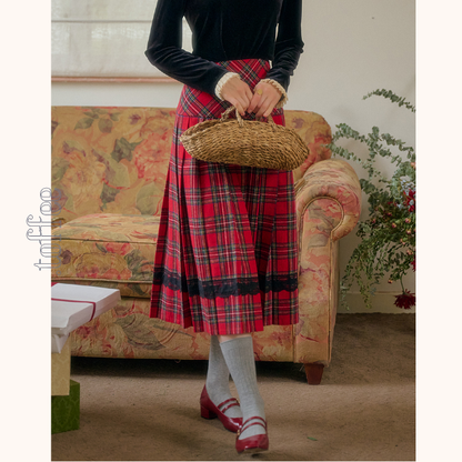 タータンチェック柄ハイウエストAラインミディスカート　 《Z00785》