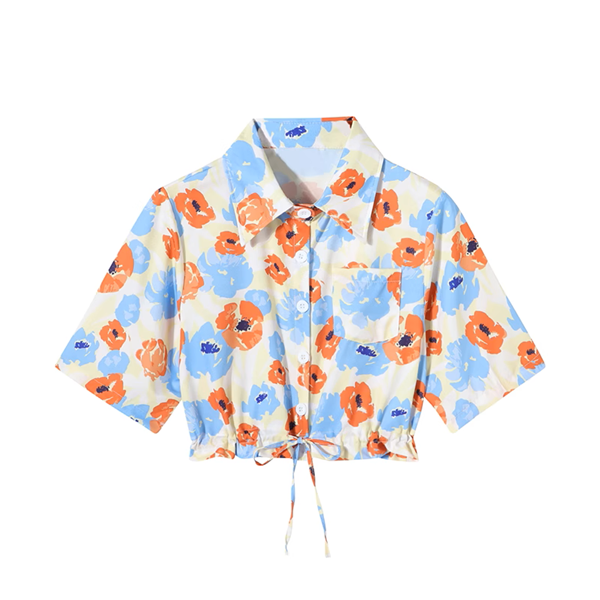 ドローストリング付きフローラルクロップド丈シャツ 《Z00914》