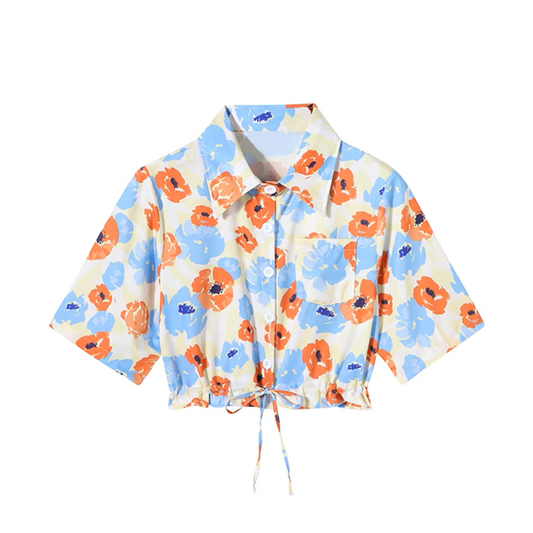 ドローストリング付きフローラルクロップド丈シャツ 《Z00914》