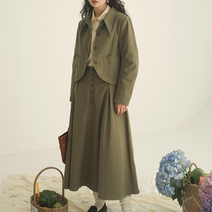 シングルブレストショートジャケット＆Aラインロングスカートのセットアップ　Z00450