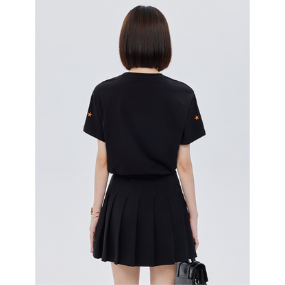 ポニーと星の刺繍入り半袖ニットトップ Z00203