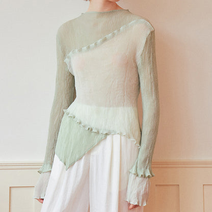 フリル付きミントグリーンシースルートップ Z00264