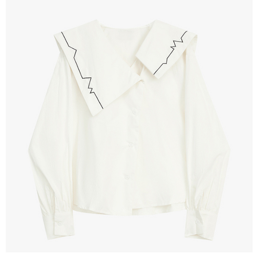 イレギュラーラペルネイビーライントップス X-258