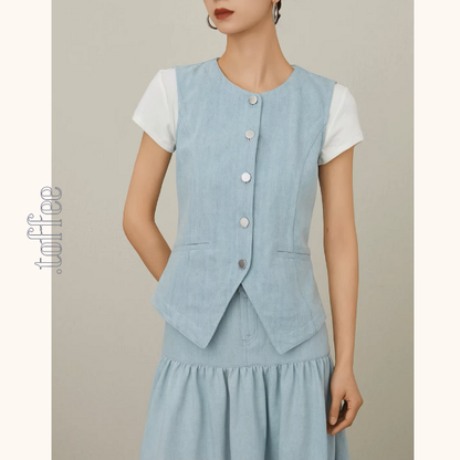 ノースリーブラウンドネックベスト＆Aラインロングスカートセットアップ《Z00954》