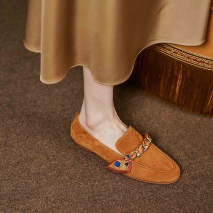 【2color】リボンチェーンラウンドトゥフラットシューズ X-369