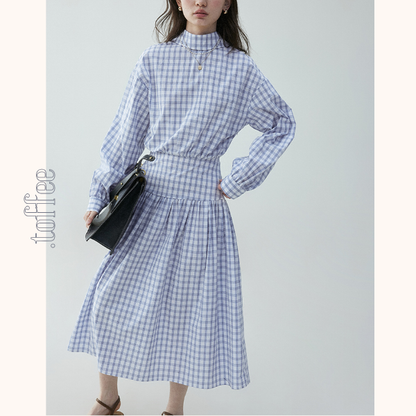 チェック柄Aラインロングシャツワンピース《Z00839》