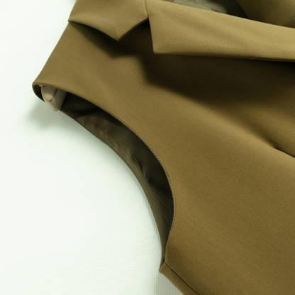 【2color】フラワーブローチ ダブルブレスト ベストジャケット X-427