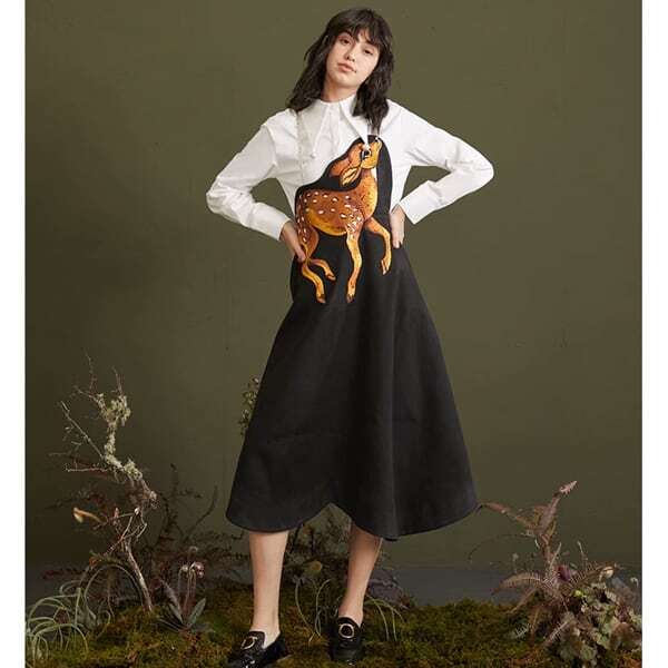 バンビ刺繍サスペンダースカート C0075