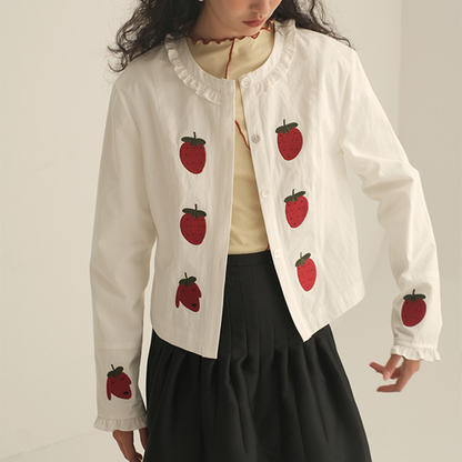 ストロベリープリントホワイトブラウス　Z00448
