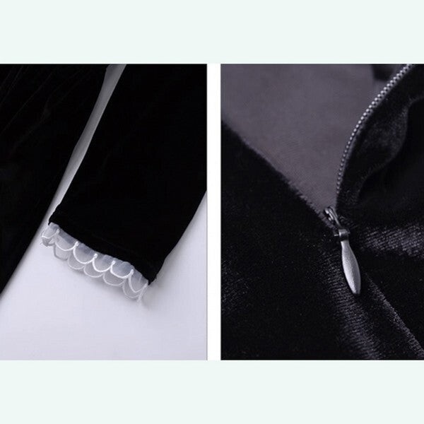 ブラックベルベットの調べ：フェアリーレースのクラシカルワンピース 《C0195》