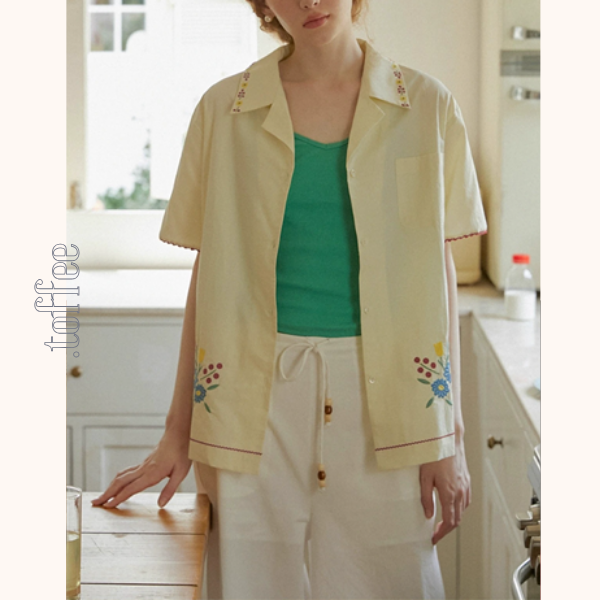 花柄刺繍コットンシャツ《Z00958》