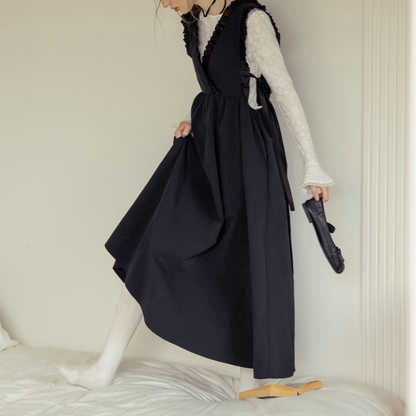 Vネックフリルロングワンピース Z00139