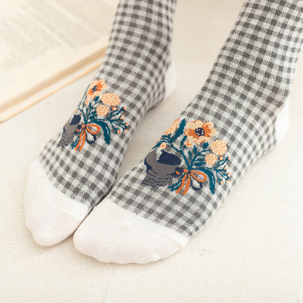 植物とハートモチーフのショートソックス5本セット Z00007