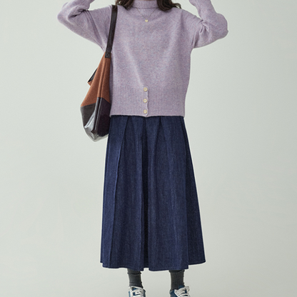 ポケット付きロングデニムプリーツスカート　《Z00732》