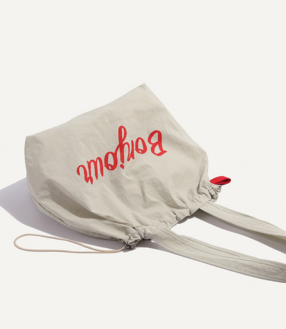 【4color】“Bonjour” レタープリントドローストリングトートバッグ　《Z00802》