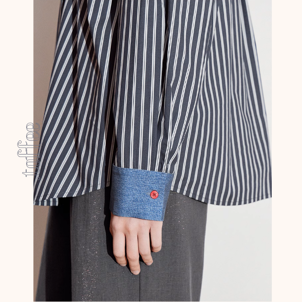 デニムカラー切り替えストライプシャツ《Z00928》